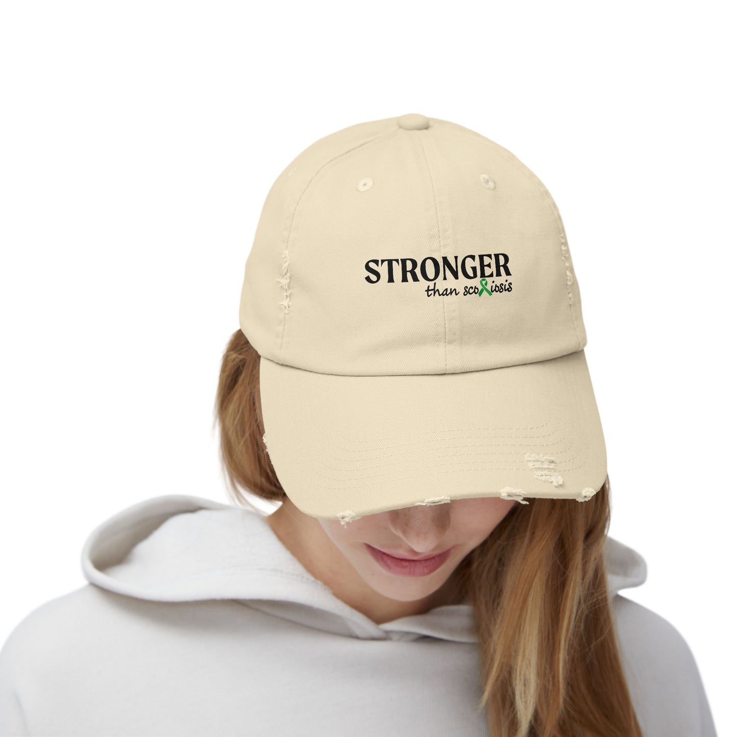 Scoliosis Awareness Hat, Stronger Than Scoliosis, Unisex Distressed Cap