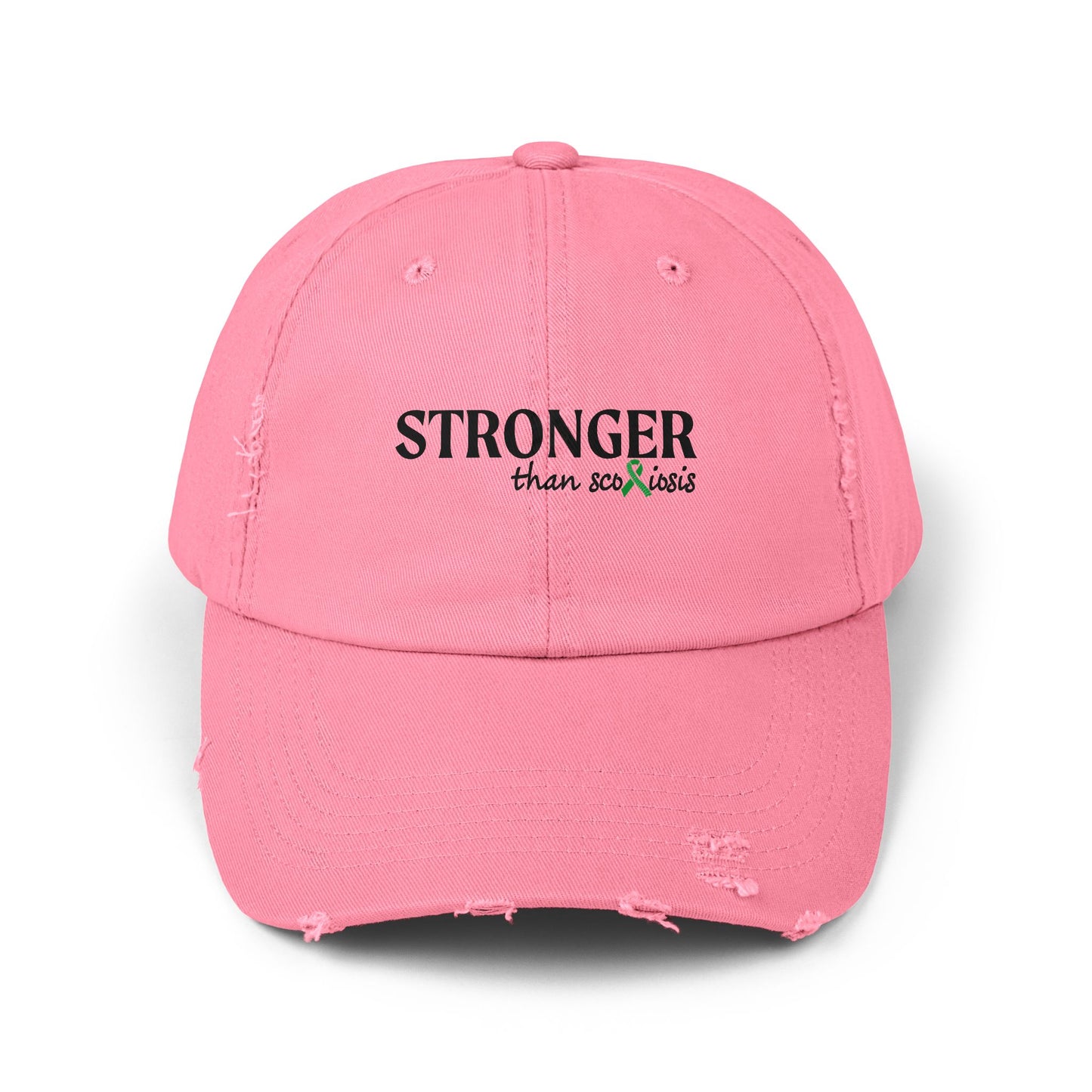 Scoliosis Awareness Hat, Stronger Than Scoliosis, Unisex Distressed Cap
