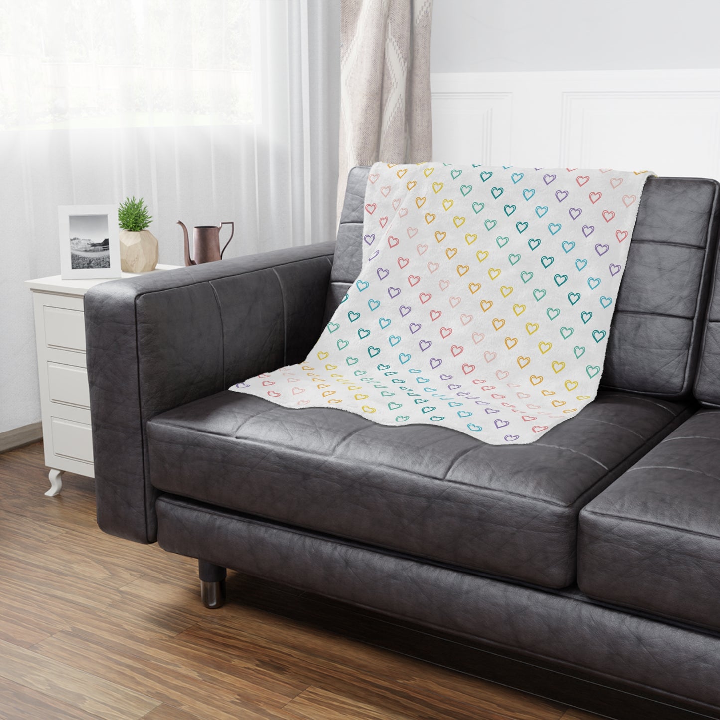 Pastel Rainbow Hearts Microfiber Fleece Blanket - Ultra Soft & Cozy Throw