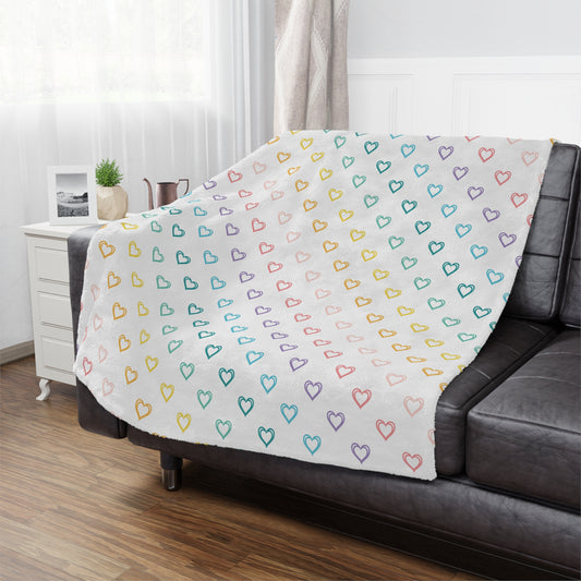 Pastel Rainbow Hearts Microfiber Fleece Blanket - Ultra Soft & Cozy Throw
