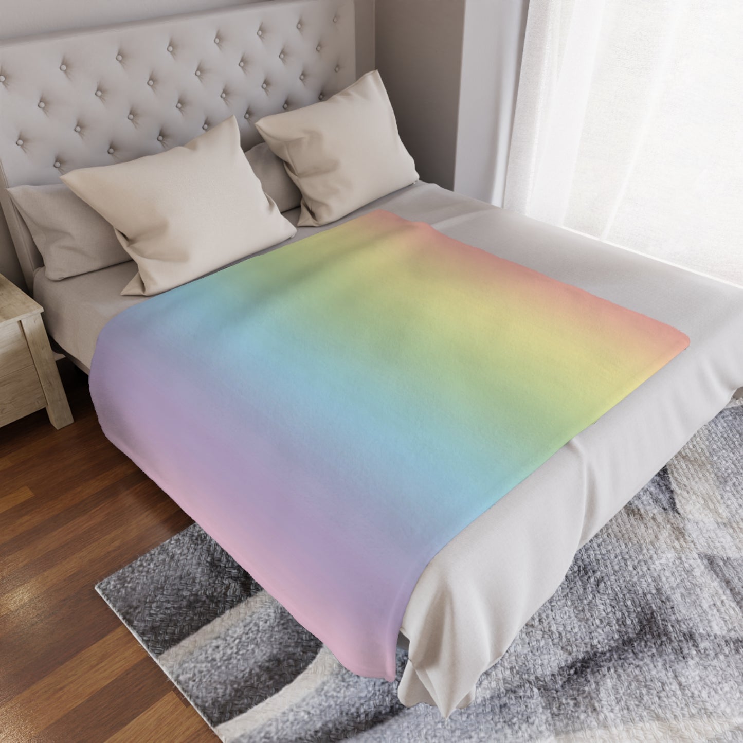 Pastel Rainbow Gradient Microfiber Fleece Blanket - Ultra Soft & Cozy Throw
