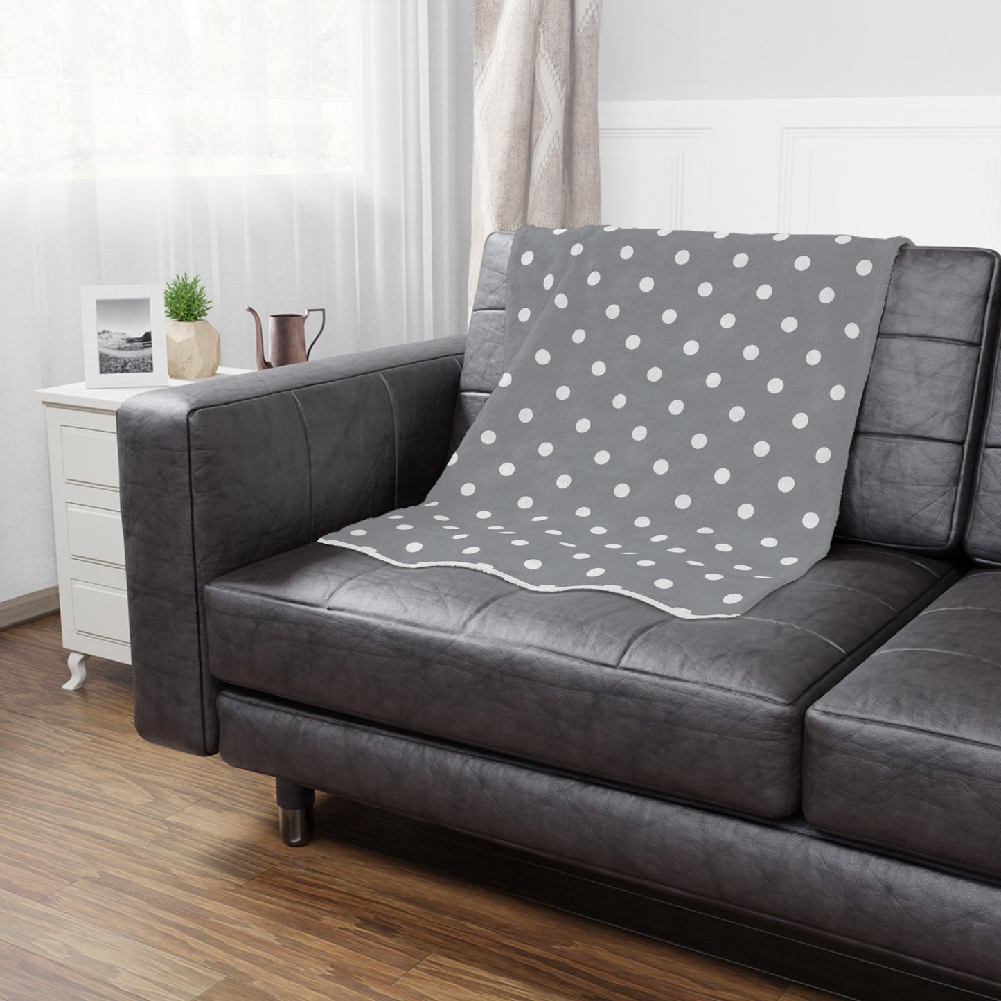 Gray Polka Dots Microfiber Fleece Blanket - Ultra Soft & Cozy Throw