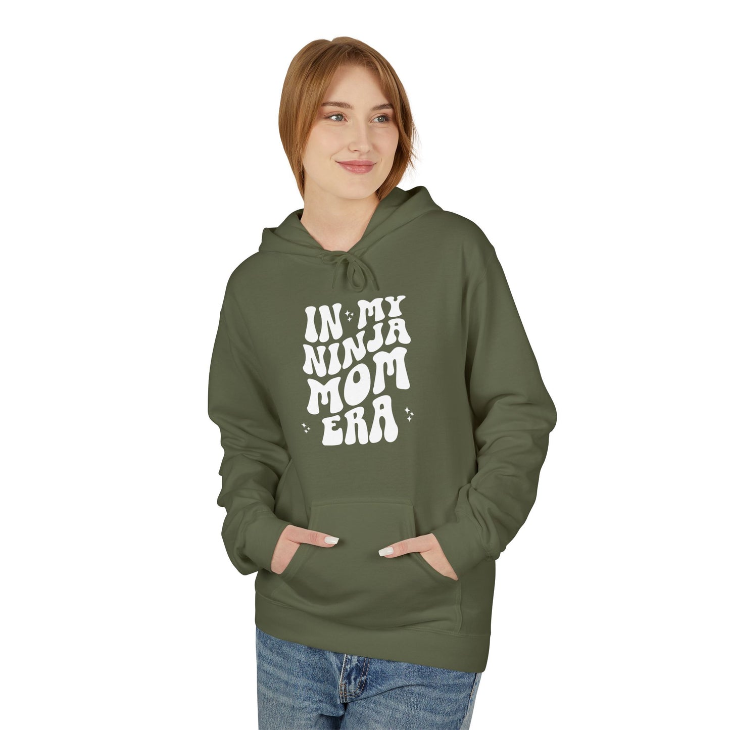 In My Ninja Mom Era Hoodie, Retro Wavy Font, Multiple Hoodie & Text Color Options, Ninja Warrior Mom Sweatshirt