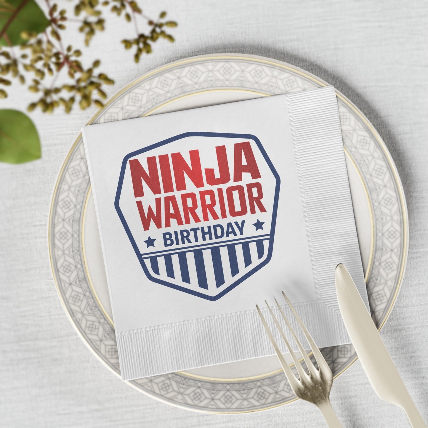 Ninja Warrior Birthday White Coined Napkins | Party Supplies (50 or 100 Pack)