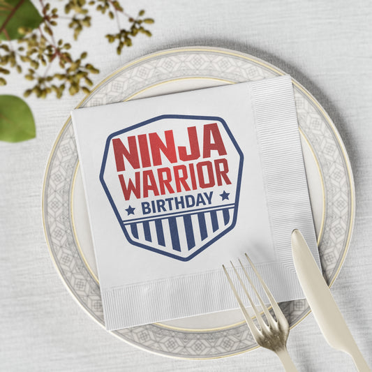 Ninja Warrior Birthday White Coined Napkins | Party Supplies (50 or 100 Pack)