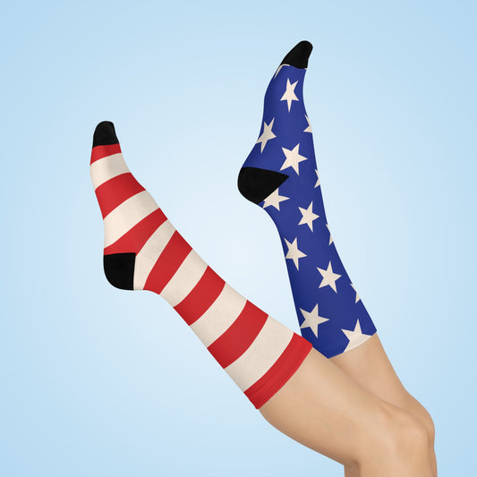Mismatched Americana Socks – Blue Star & Red Stripe DTG Cushioned Socks