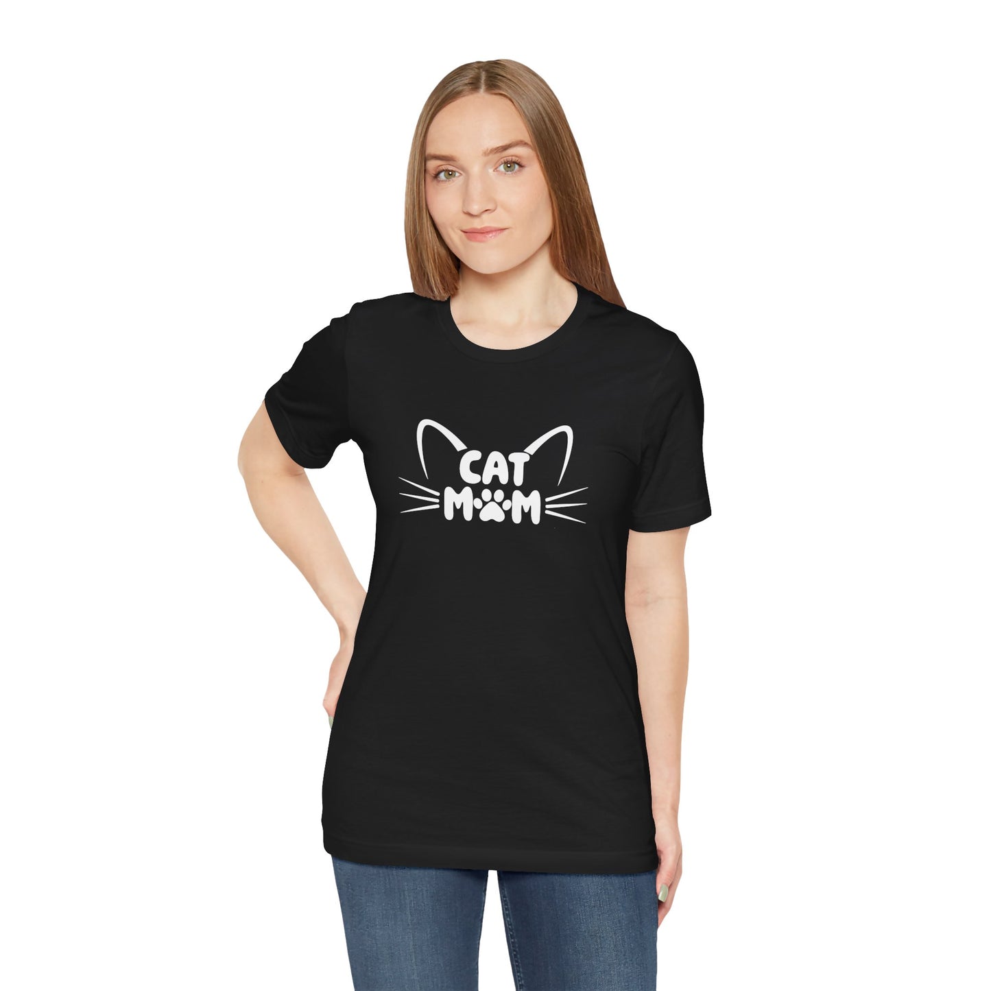 Cat Mom T-Shirt, Cute Cat Ears & Whiskers Design, Paw Print Graphic, Cat Lover Shirt