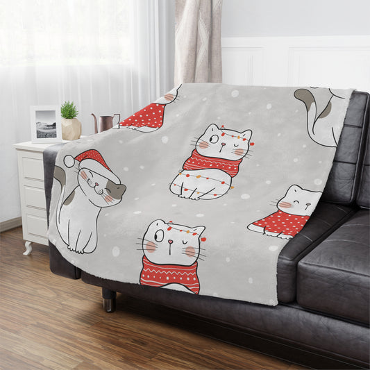 Christmas Kitty Fleece Blanket – Cozy Holiday Cat Throw