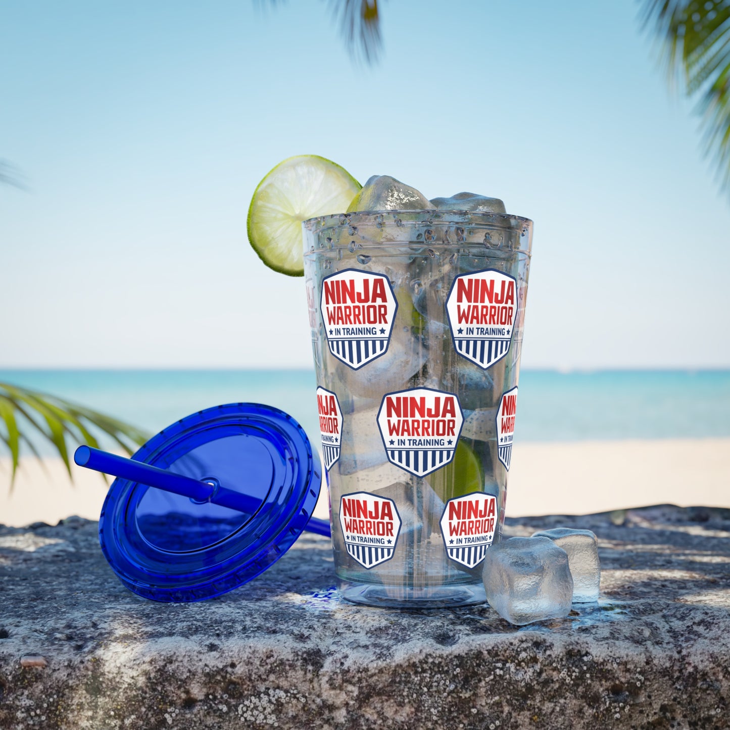 Ninja Warrior Birthday, 16oz Sunsplash Tumbler with Straw