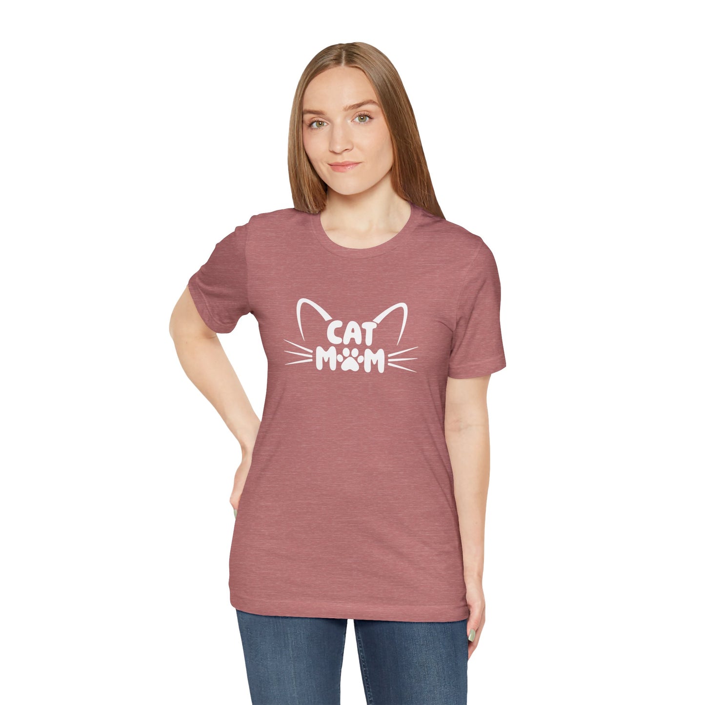 Cat Mom T-Shirt, Cute Cat Ears & Whiskers Design, Paw Print Graphic, Cat Lover Shirt