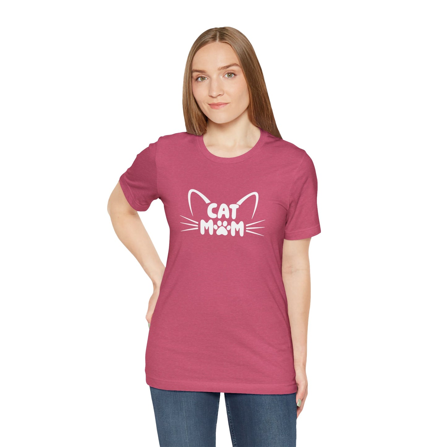Cat Mom T-Shirt, Cute Cat Ears & Whiskers Design, Paw Print Graphic, Cat Lover Shirt