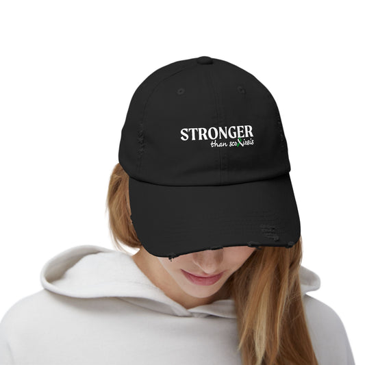 Scoliosis Awareness Hat, Stronger Than Scoliosis, Unisex Distressed Cap