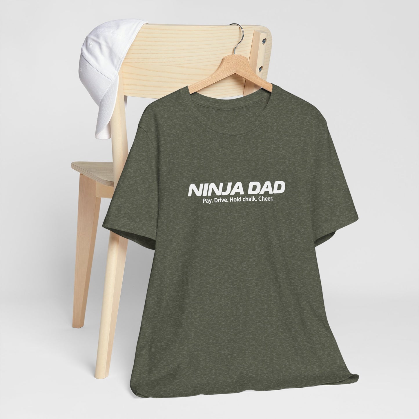 Ninja Dad T-Shirt – “Pay, Drive, Hold Chalk, Cheer” Funny Ninja Warrior Dad Shirt