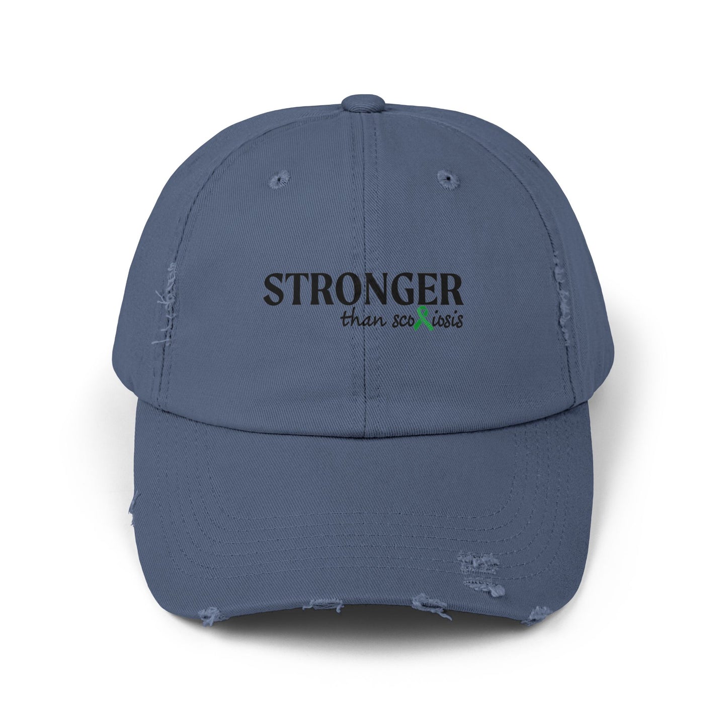 Scoliosis Awareness Hat, Stronger Than Scoliosis, Unisex Distressed Cap