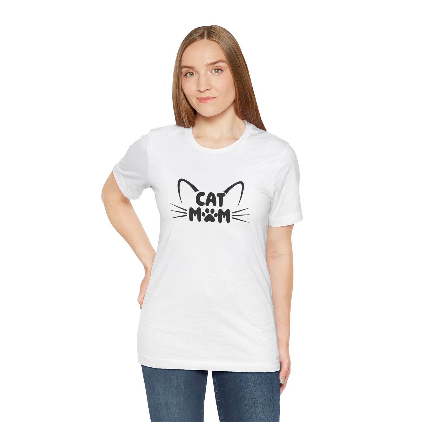 Cat Mom T-Shirt, Cute Cat Ears & Whiskers Design, Paw Print Graphic, Cat Lover Shirt