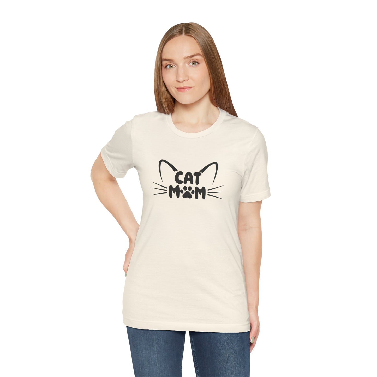 Cat Mom T-Shirt, Cute Cat Ears & Whiskers Design, Paw Print Graphic, Cat Lover Shirt
