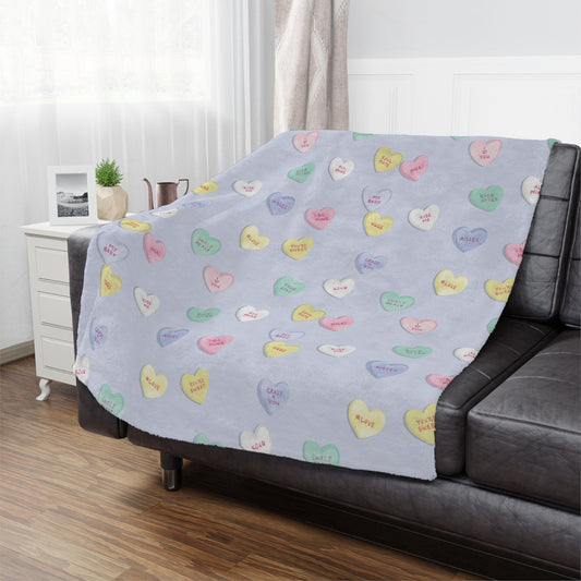 Purple Candy Hearts Valentine Microfiber Fleece Blanket - Ultra Soft & Cozy Throw