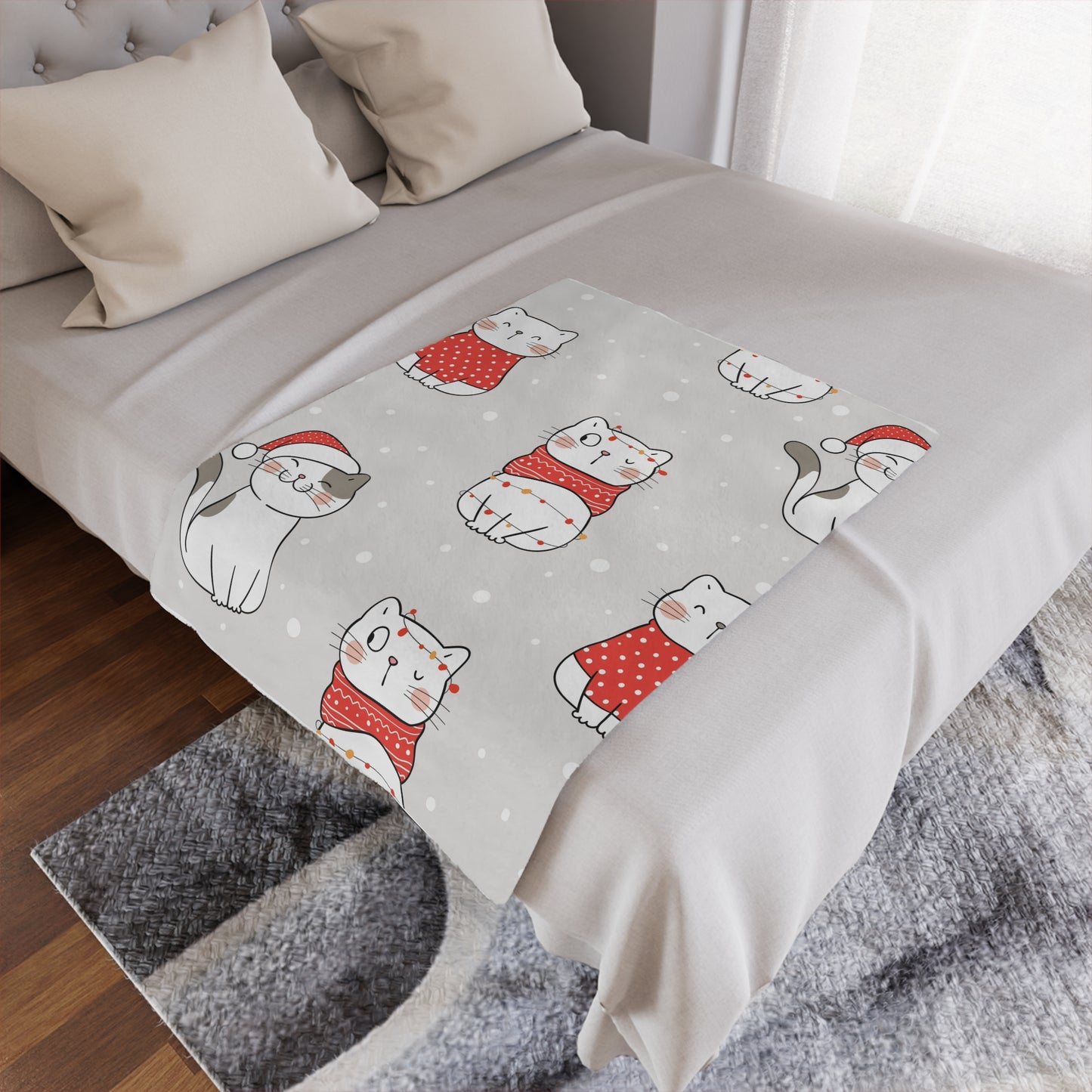 Christmas Kitty Fleece Blanket – Cozy Holiday Cat Throw