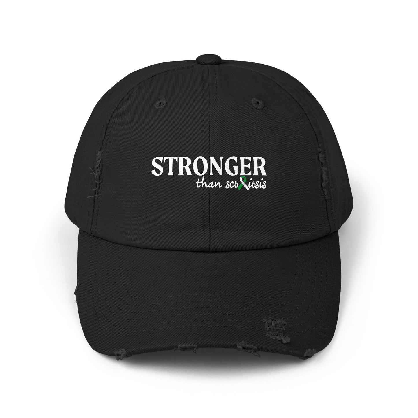 Scoliosis Awareness Hat, Stronger Than Scoliosis, Unisex Distressed Cap