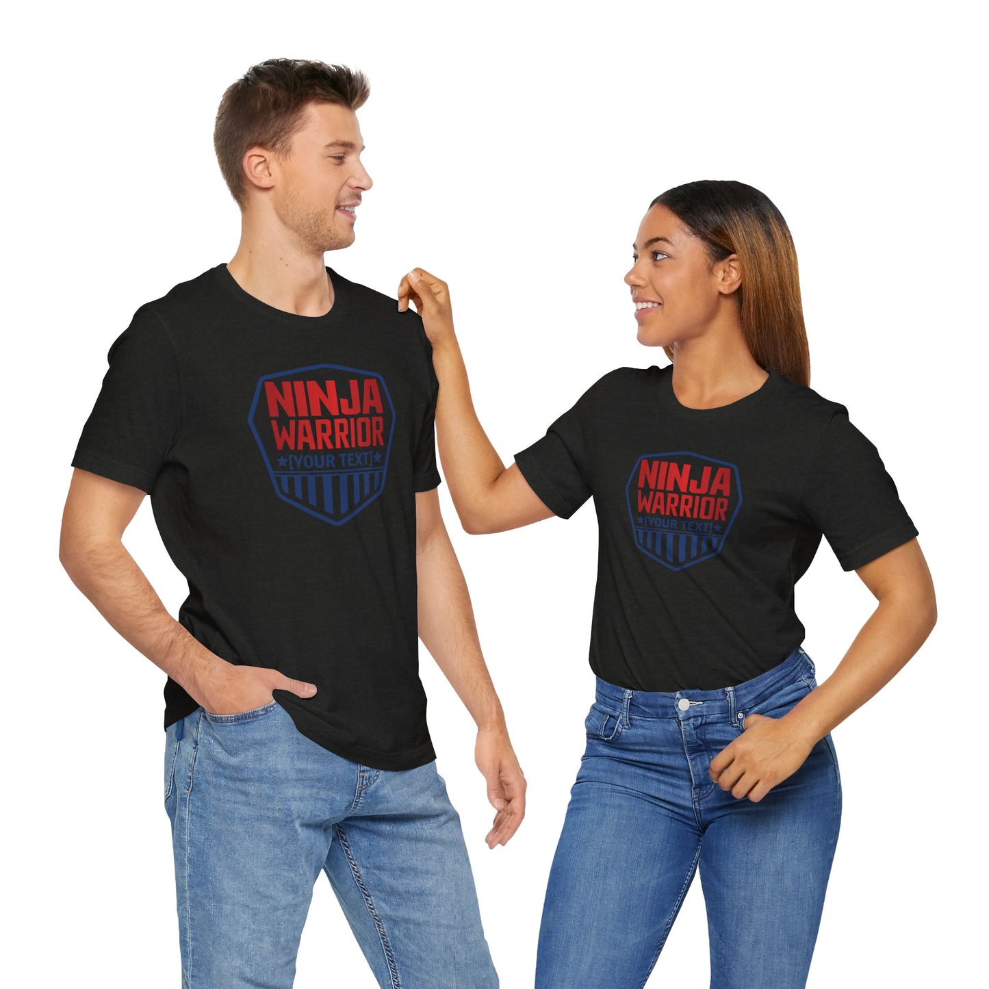Custom Ninja Warrior Family & Coach Shirt – Unisex T-Shirt with Shield Design, Personalized Text & Colors