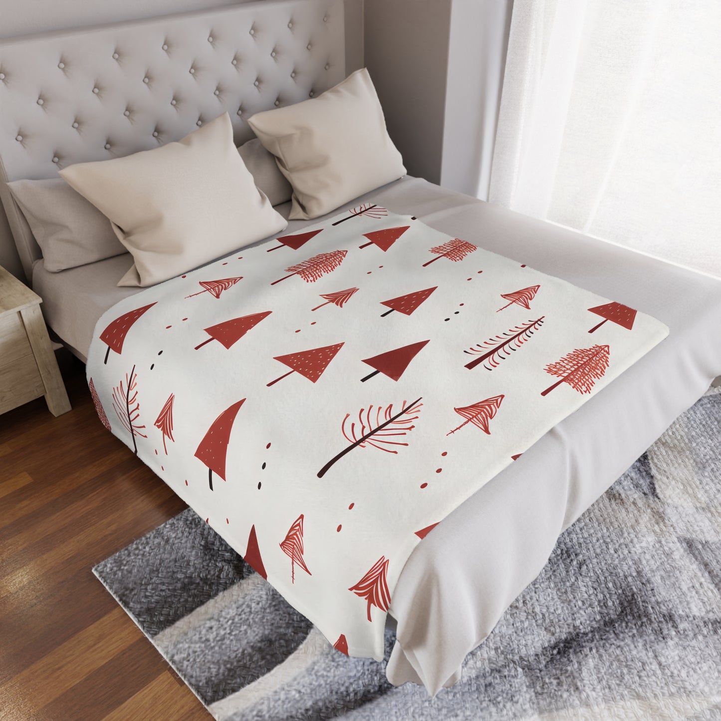 Christmas Tree Pattern Microfiber Fleece Blanket - Ultra Soft & Cozy Throw