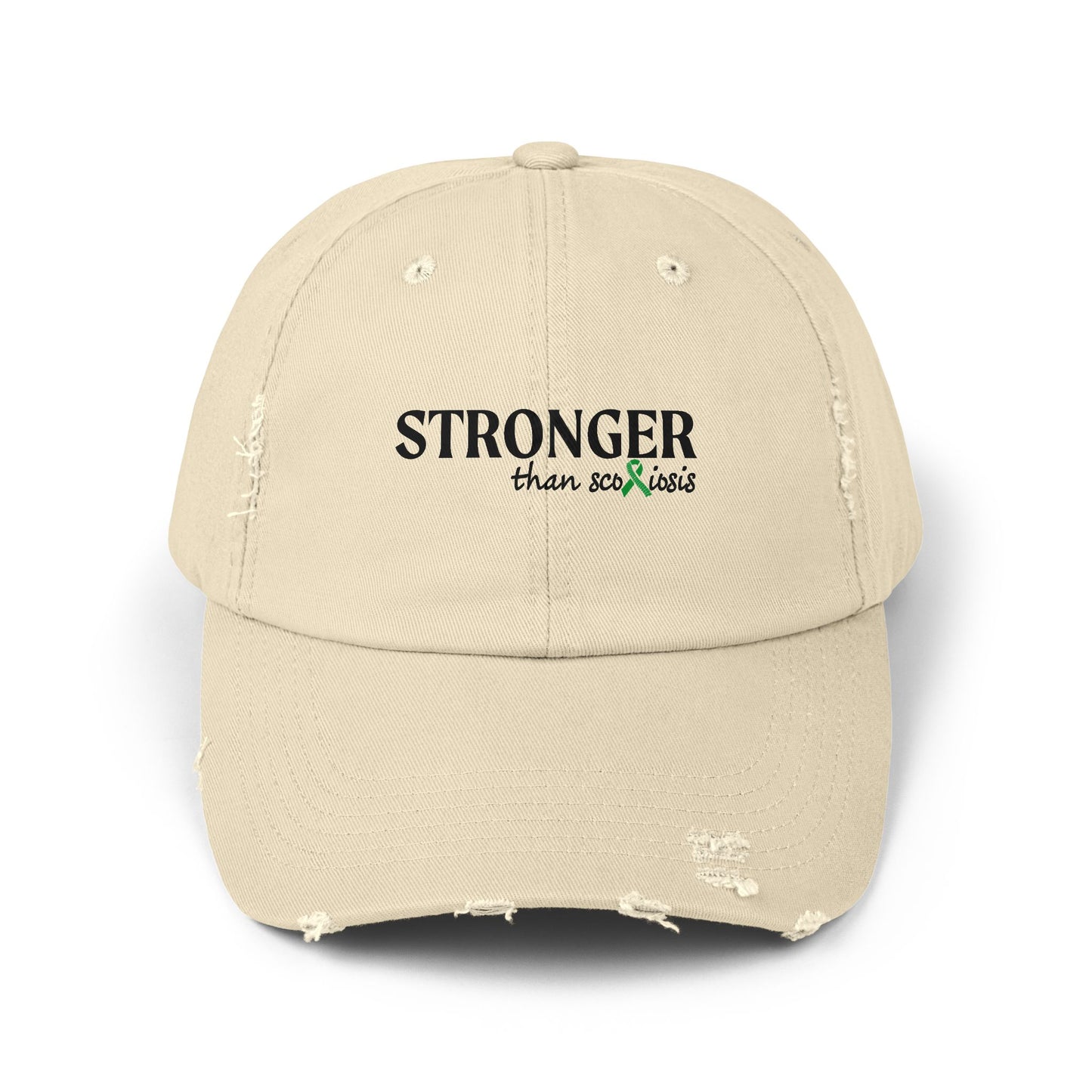 Scoliosis Awareness Hat, Stronger Than Scoliosis, Unisex Distressed Cap