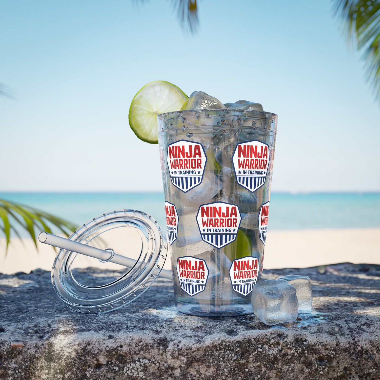 Ninja Warrior Birthday, 16oz Sunsplash Tumbler with Straw