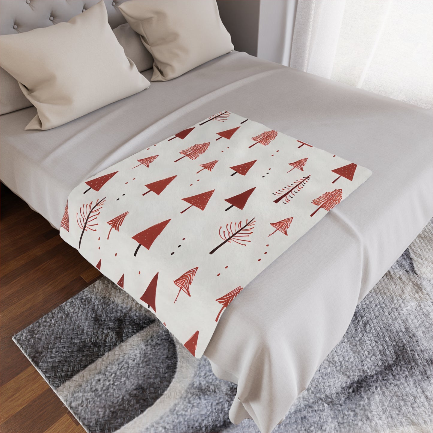 Christmas Tree Pattern Microfiber Fleece Blanket - Ultra Soft & Cozy Throw