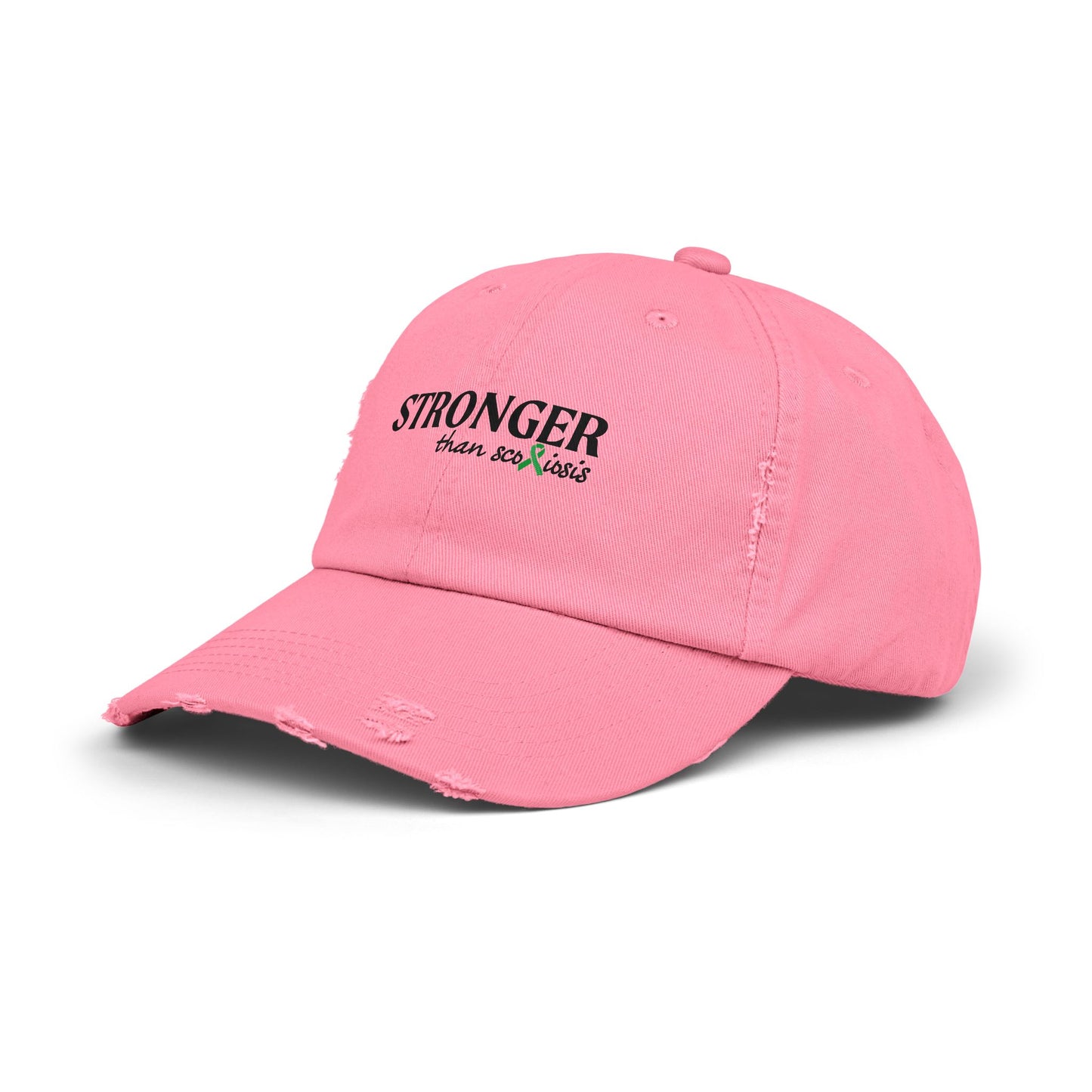 Scoliosis Awareness Hat, Stronger Than Scoliosis, Unisex Distressed Cap