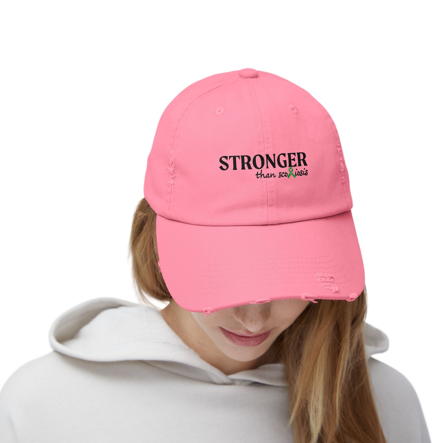 Scoliosis Awareness Hat, Stronger Than Scoliosis, Unisex Distressed Cap