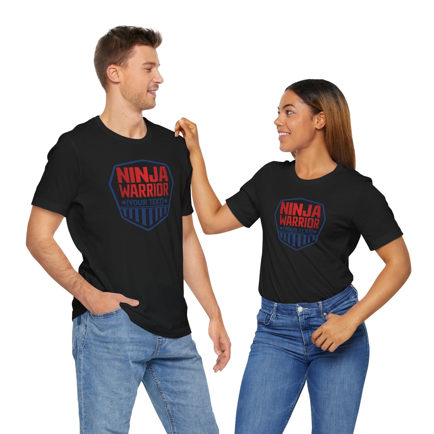 Custom Ninja Warrior Family & Coach Shirt – Unisex T-Shirt with Shield Design, Personalized Text & Colors