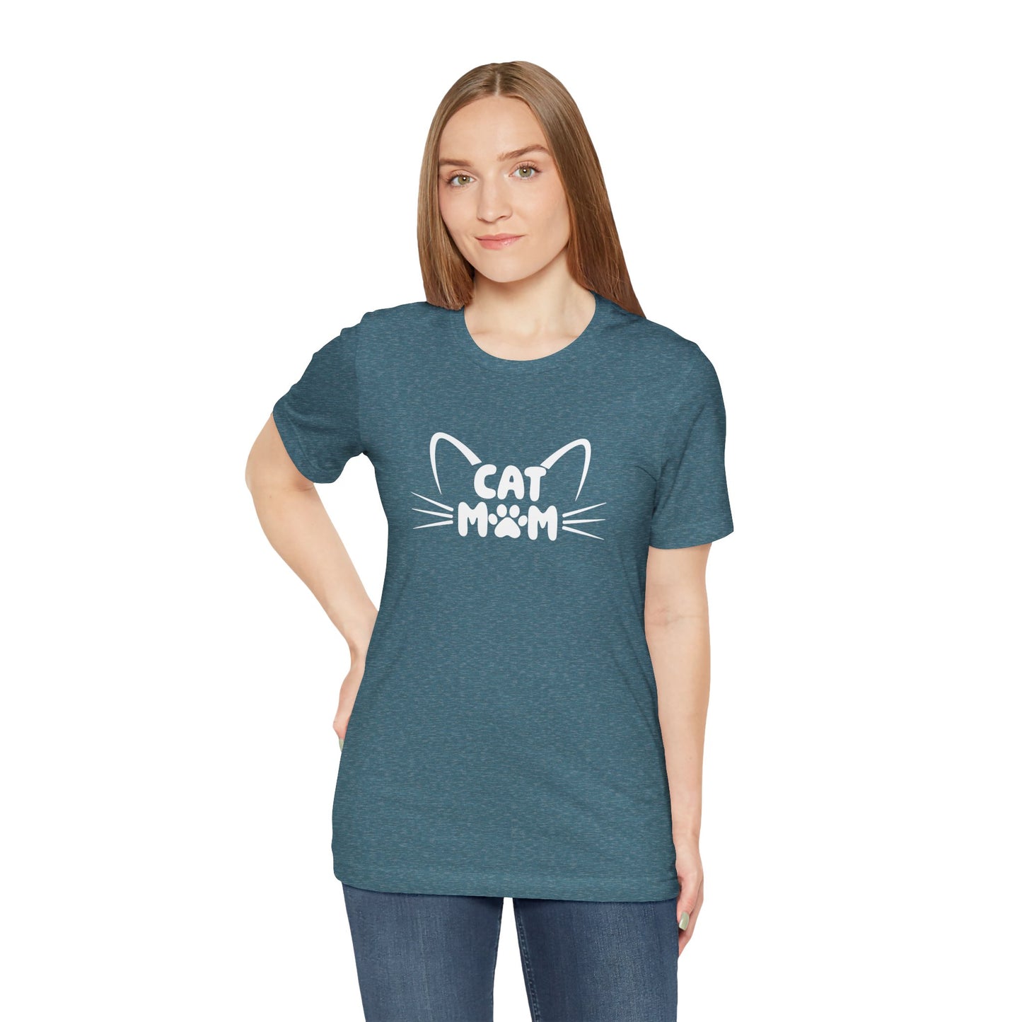 Cat Mom T-Shirt, Cute Cat Ears & Whiskers Design, Paw Print Graphic, Cat Lover Shirt