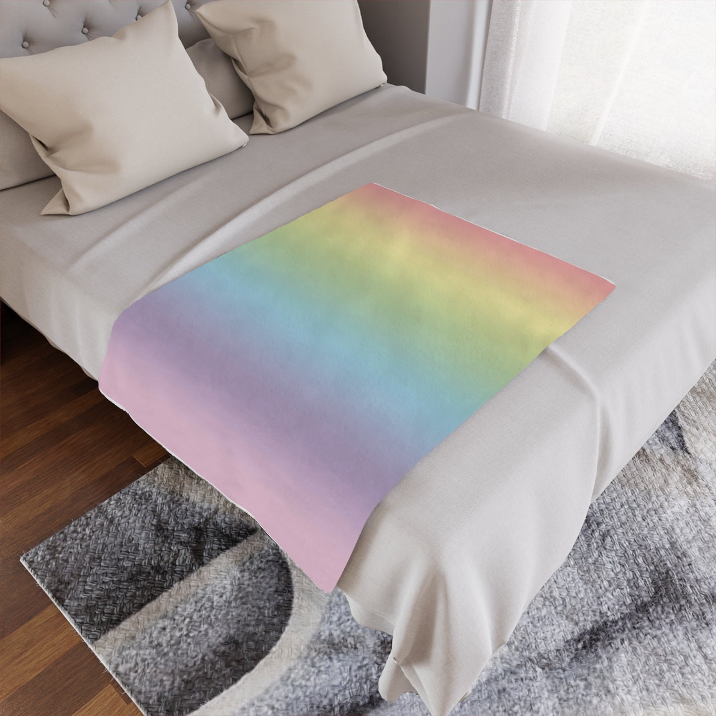Pastel Rainbow Gradient Microfiber Fleece Blanket - Ultra Soft & Cozy Throw