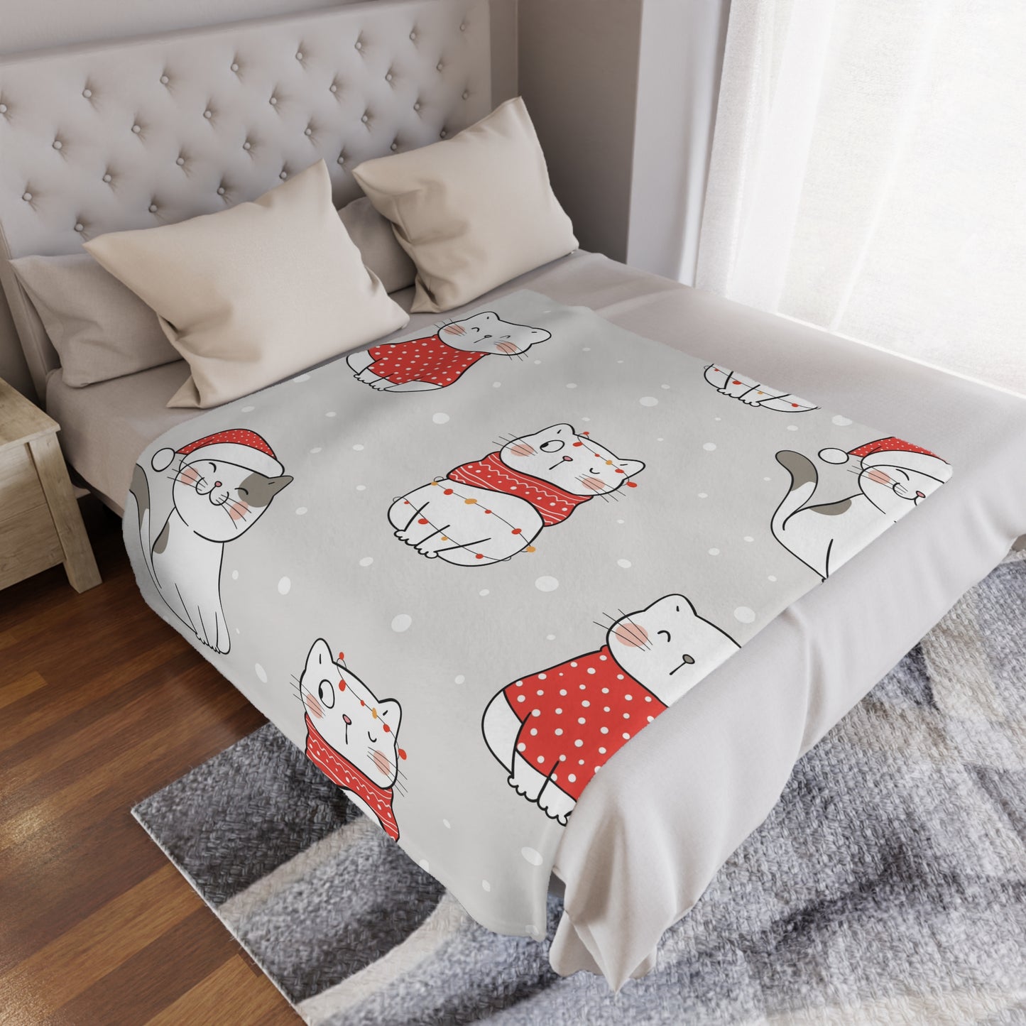 Christmas Kitty Fleece Blanket – Cozy Holiday Cat Throw