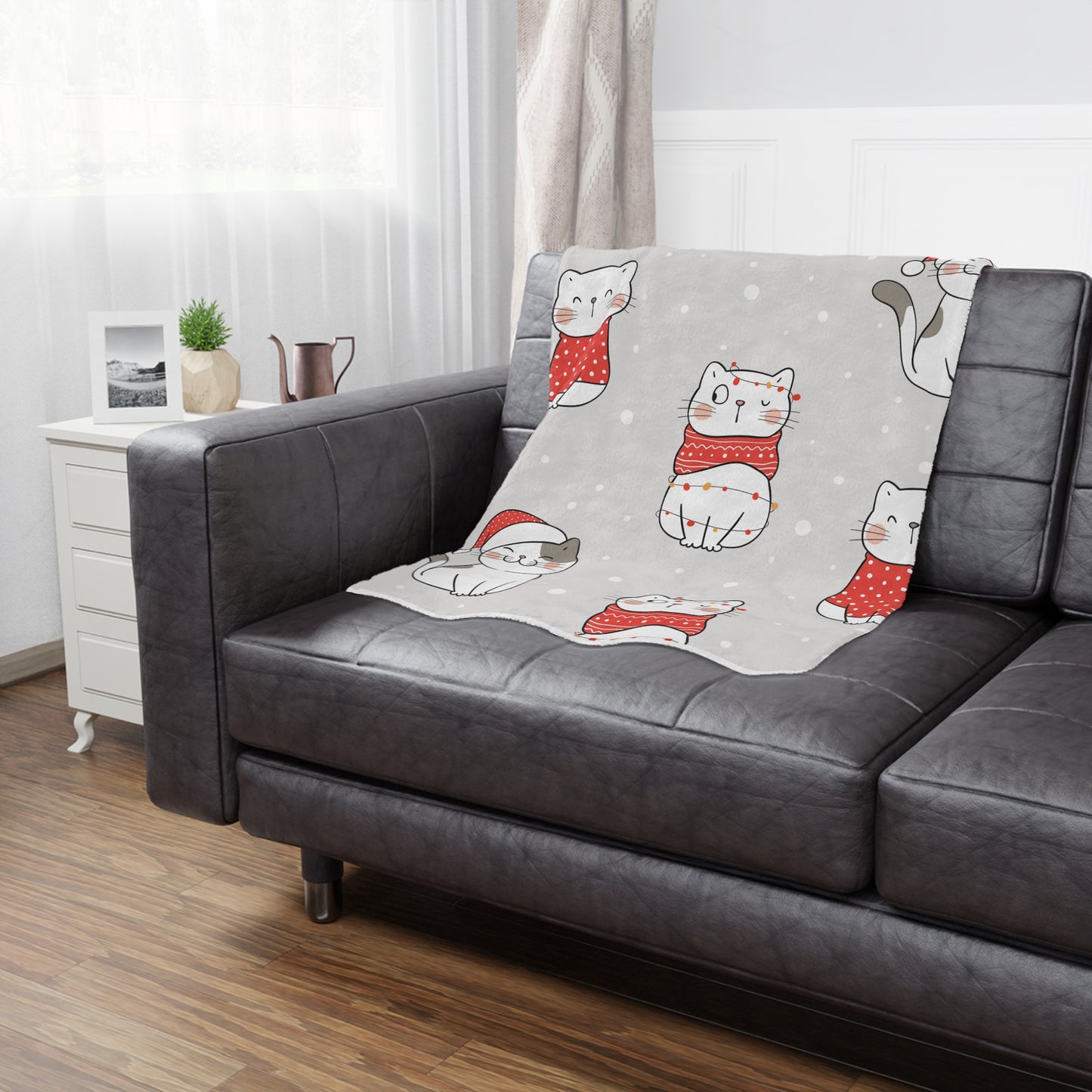 Christmas Kitty Fleece Blanket – Cozy Holiday Cat Throw