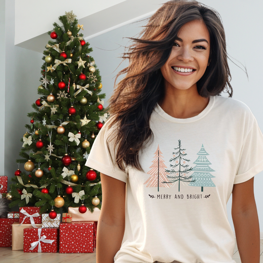 Merry & Bright T-Shirt – Boho Christmas Holiday Tee