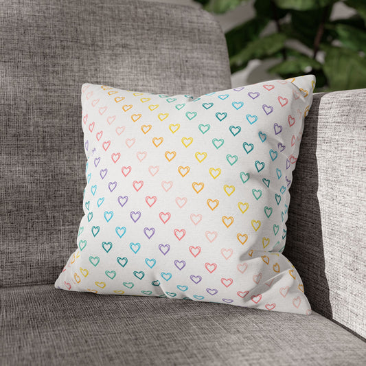 Pastel Rainbow Hearts Throw Pillow