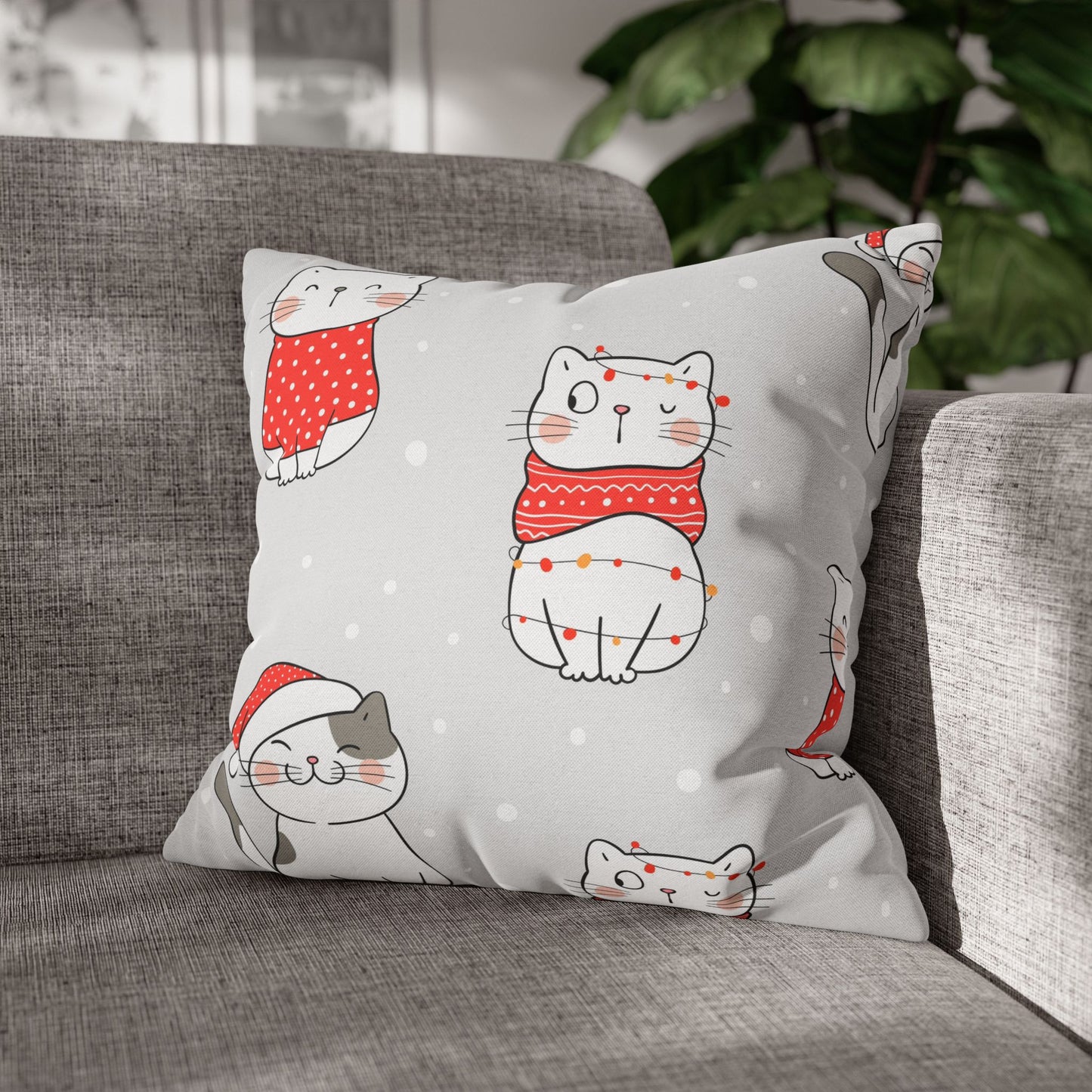 Christmas Kitty Throw Pillow – Festive Holiday Cat Accent