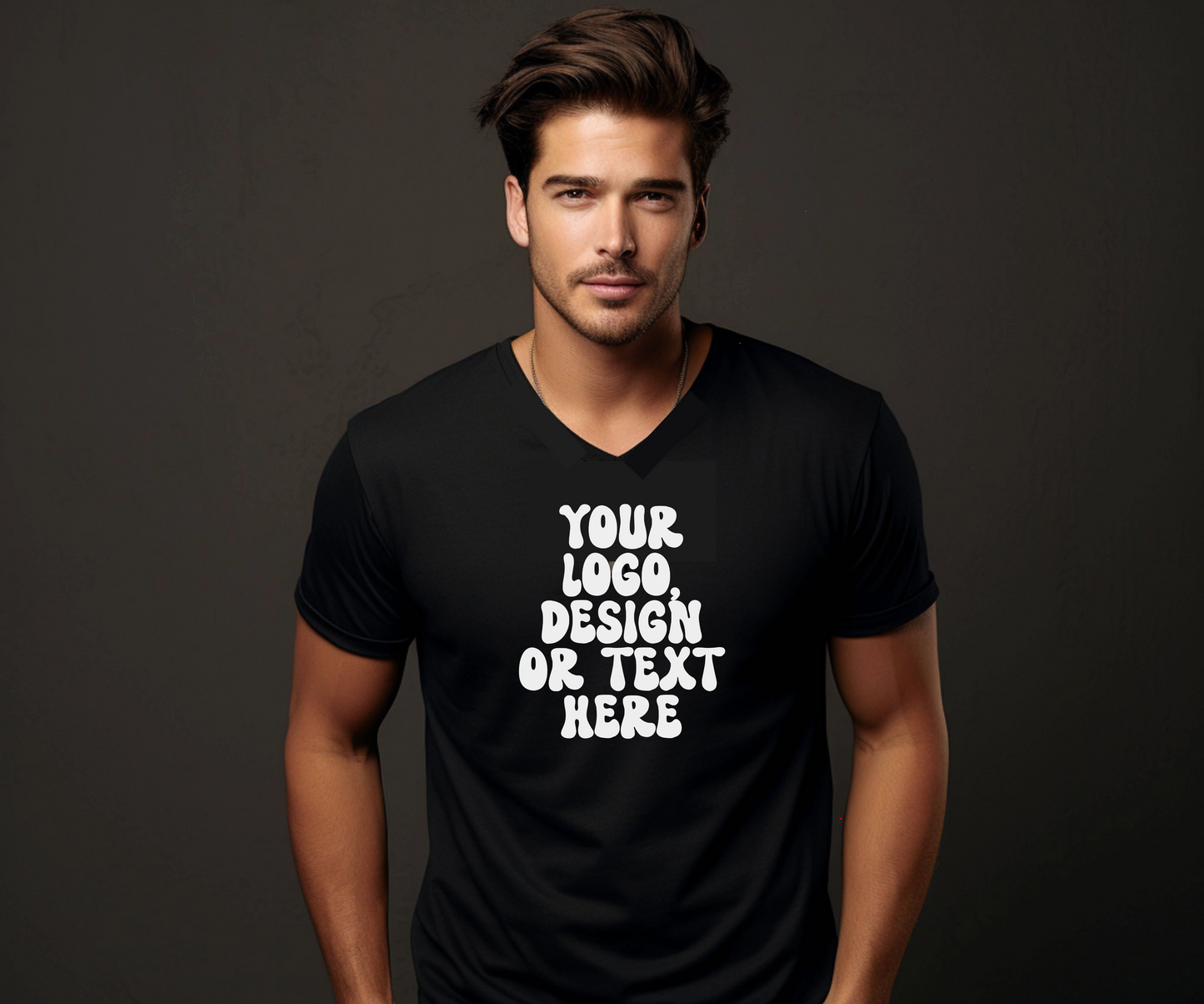 CUSTOM Text, Design or Logo - Unisex V-Neck T-Shirt