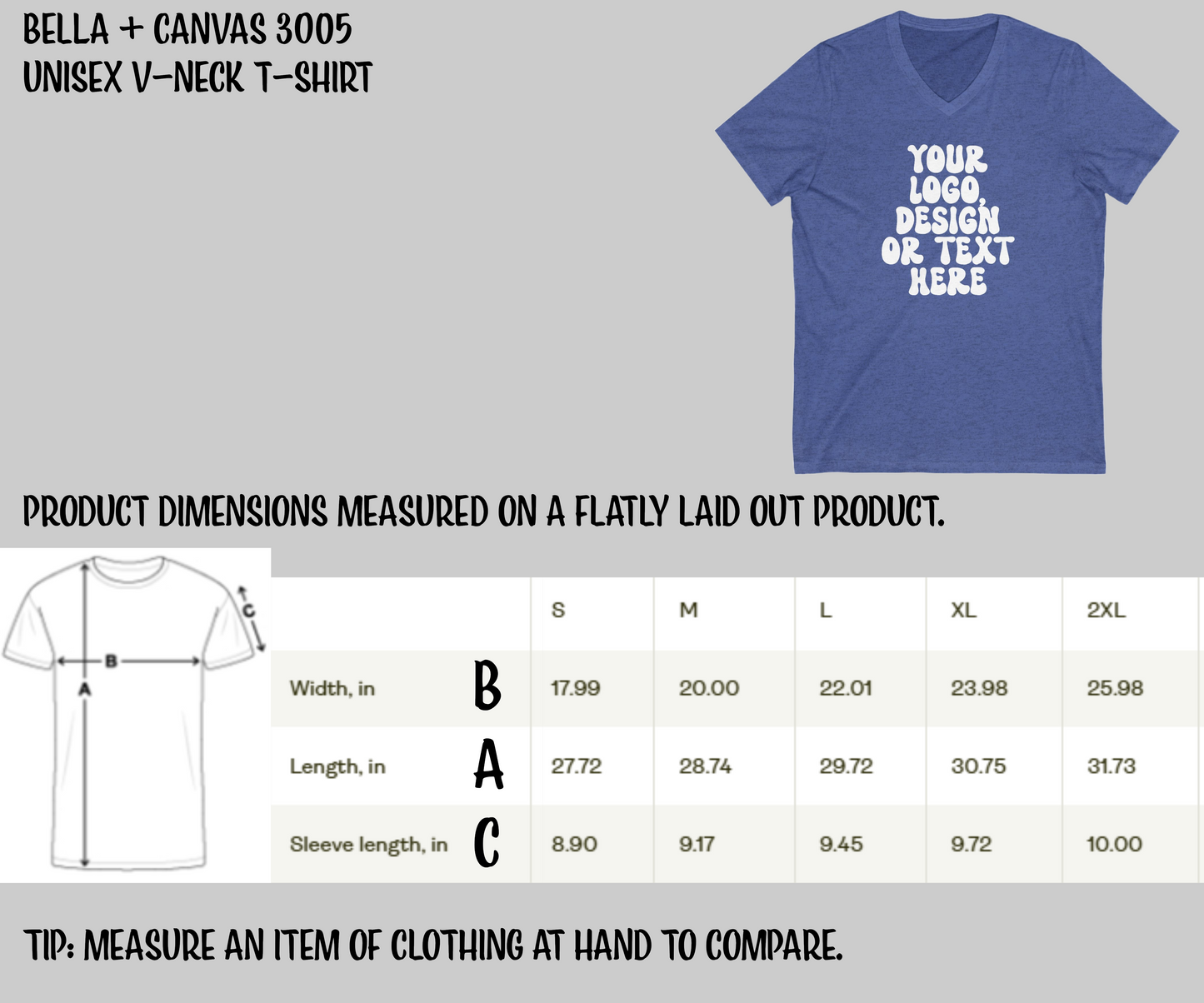 CUSTOM Text, Design or Logo - Unisex V-Neck T-Shirt