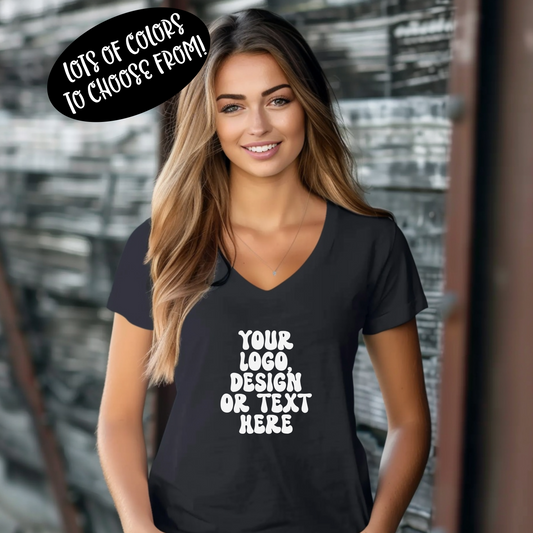 CUSTOM Text, Design or Logo - Unisex V-Neck T-Shirt