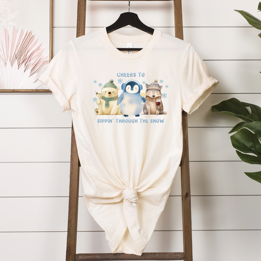 Cheers to Sippin’ Through the Snow | Holiday Snow Animals Shirt