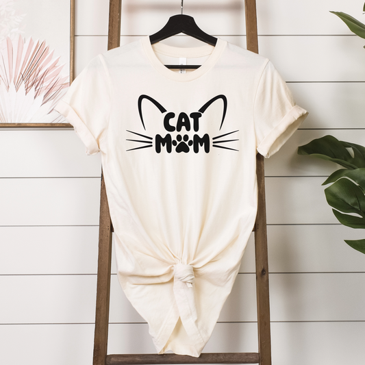 Cat Mom T-Shirt, Cute Cat Ears & Whiskers Design, Paw Print Graphic, Cat Lover Shirt