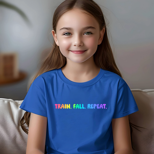 Ninja Warrior TRAIN. FALL. REPEAT. T-Shirt – Optional Gradient Text, Youth & Adult Sizes