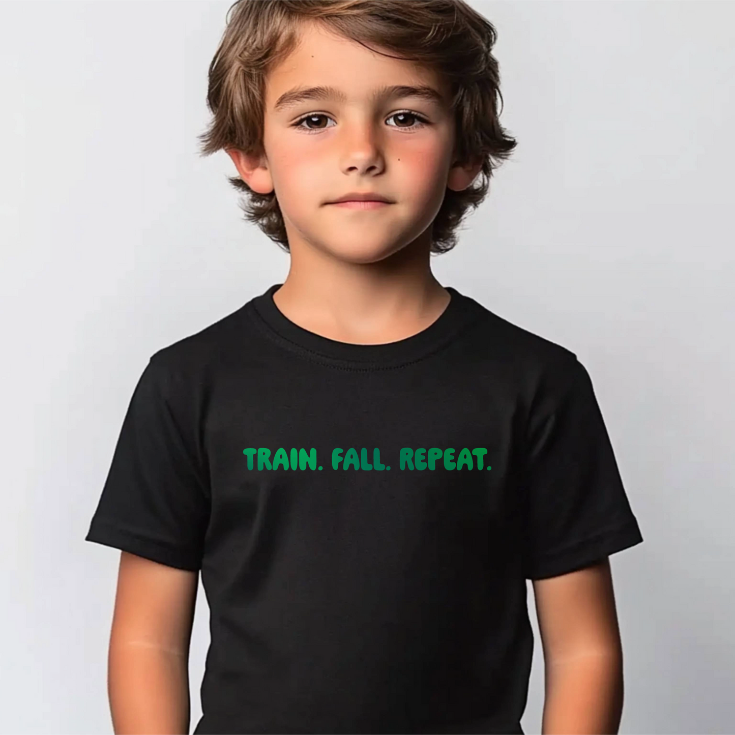 Ninja Warrior TRAIN. FALL. REPEAT. T-Shirt – Optional Gradient Text, Youth & Adult Sizes