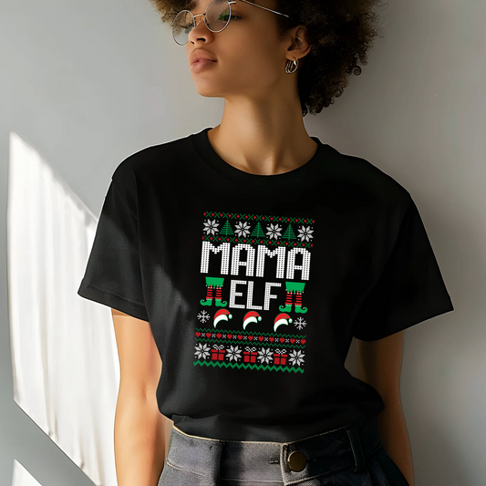 Mama Elf T-Shirt – Ugly Christmas Sweater Style