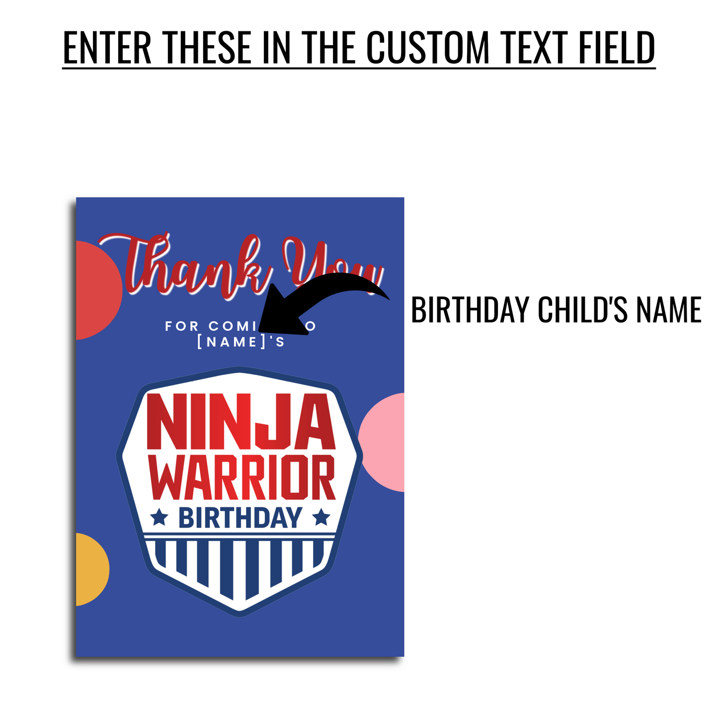 Custom Ninja Warrior Birthday Party - Thank You Postcards (envelopes included)