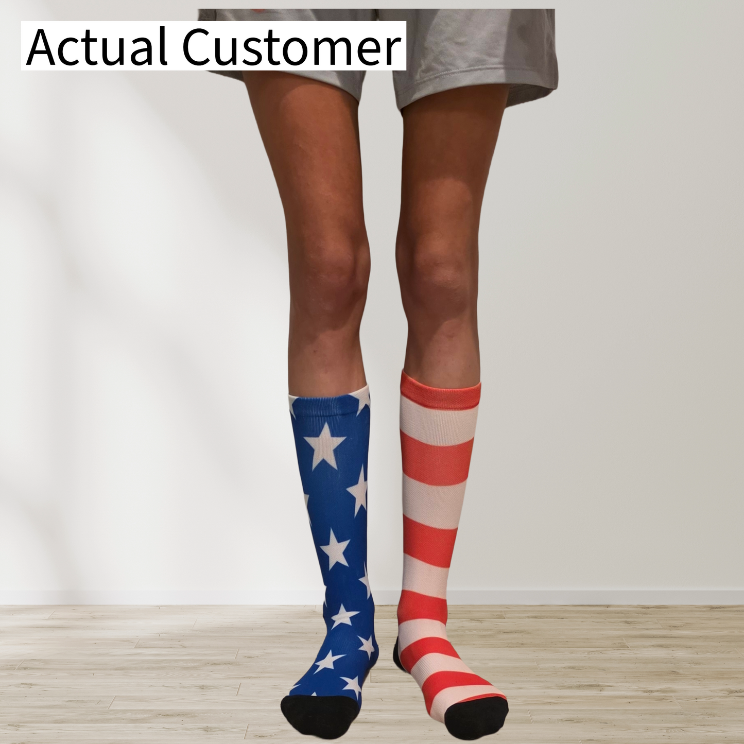Mismatched Americana Socks – Blue Star & Red Stripe DTG Cushioned Socks