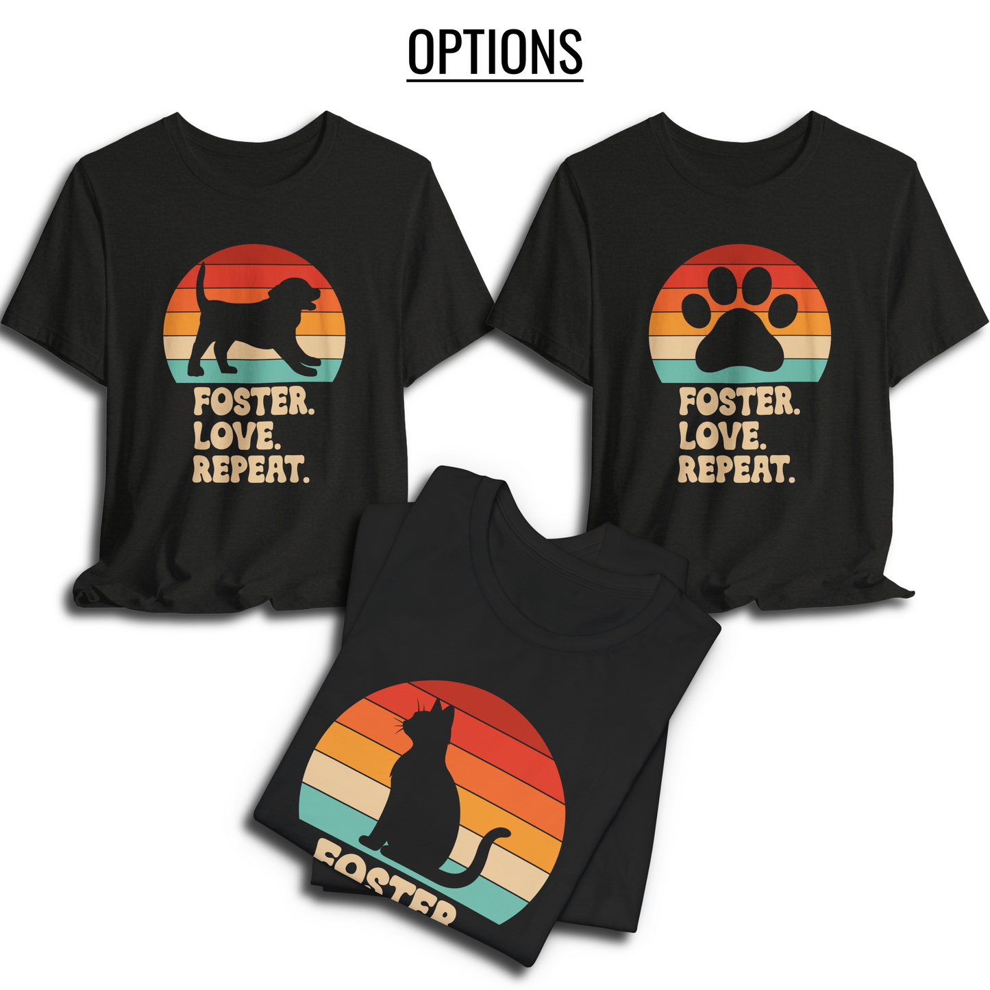 Retro Sunset Animal Rescue T-Shirt – Cat, Dog & Paw Print Designs