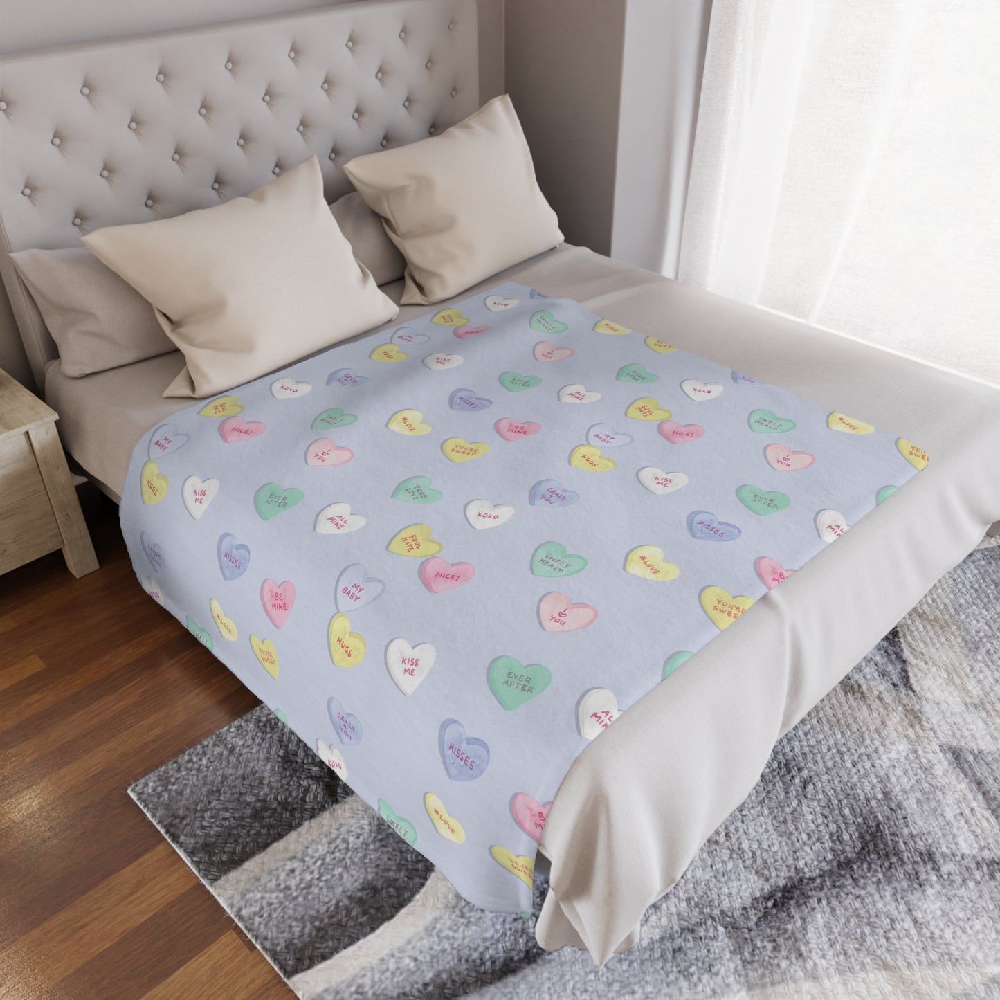 Purple Candy Hearts Valentine Microfiber Fleece Blanket - Ultra Soft & Cozy Throw